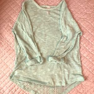 Soft sheer half sleeve blue green shirt